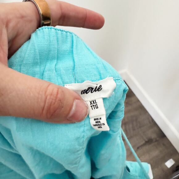 [Aerie] Blue Linen Blend Side Tie  Elastic Waist V-Neck Low Back Mini Dress XXL - Picture 11 of 12